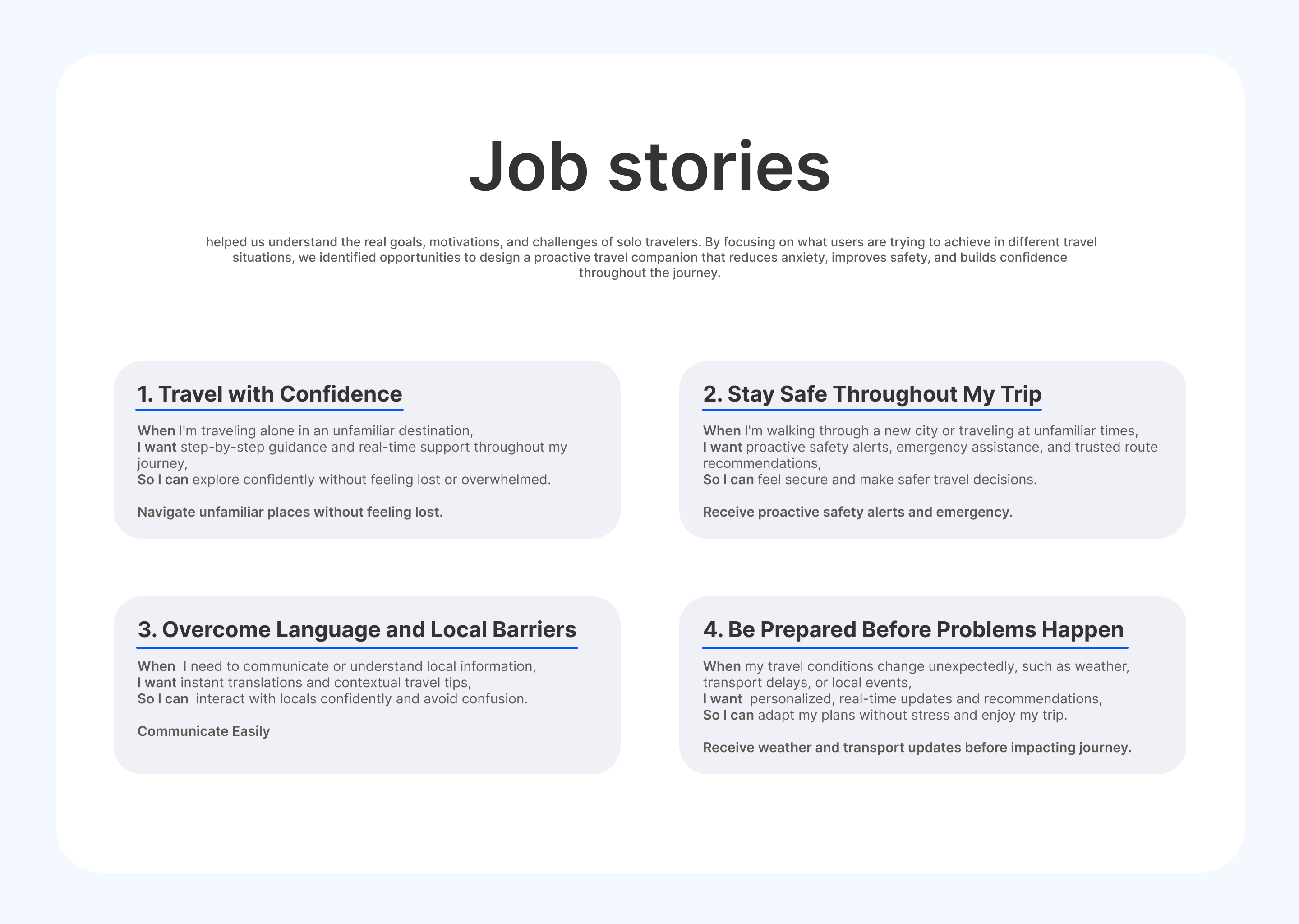 Travello job stories